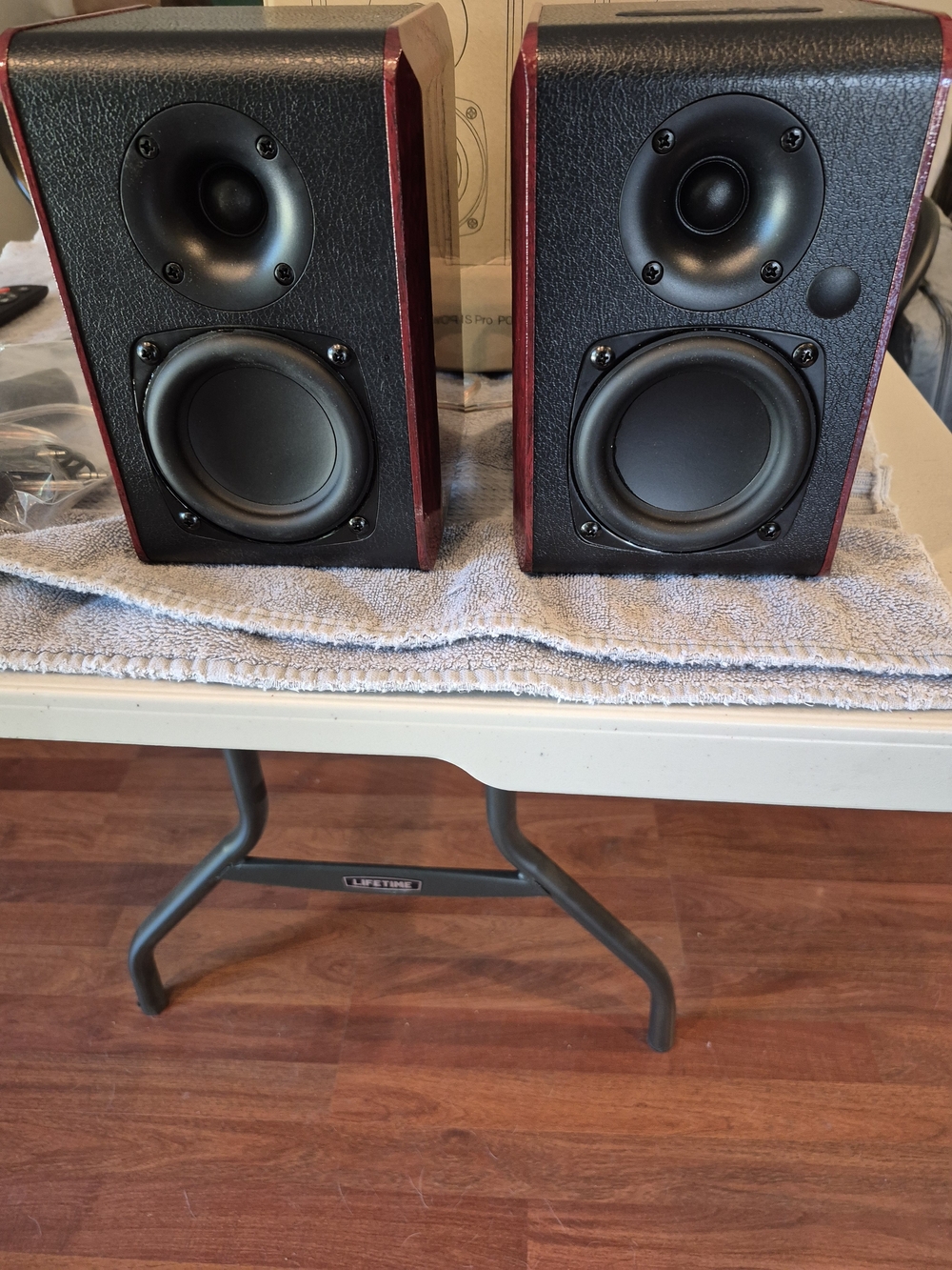 Saiyen DS6701S Pro Compact Black Speakers with Mahogany Accents - Pair